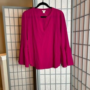 NWT J. Crew Fuchsia Blouse with Bell Sleeves
